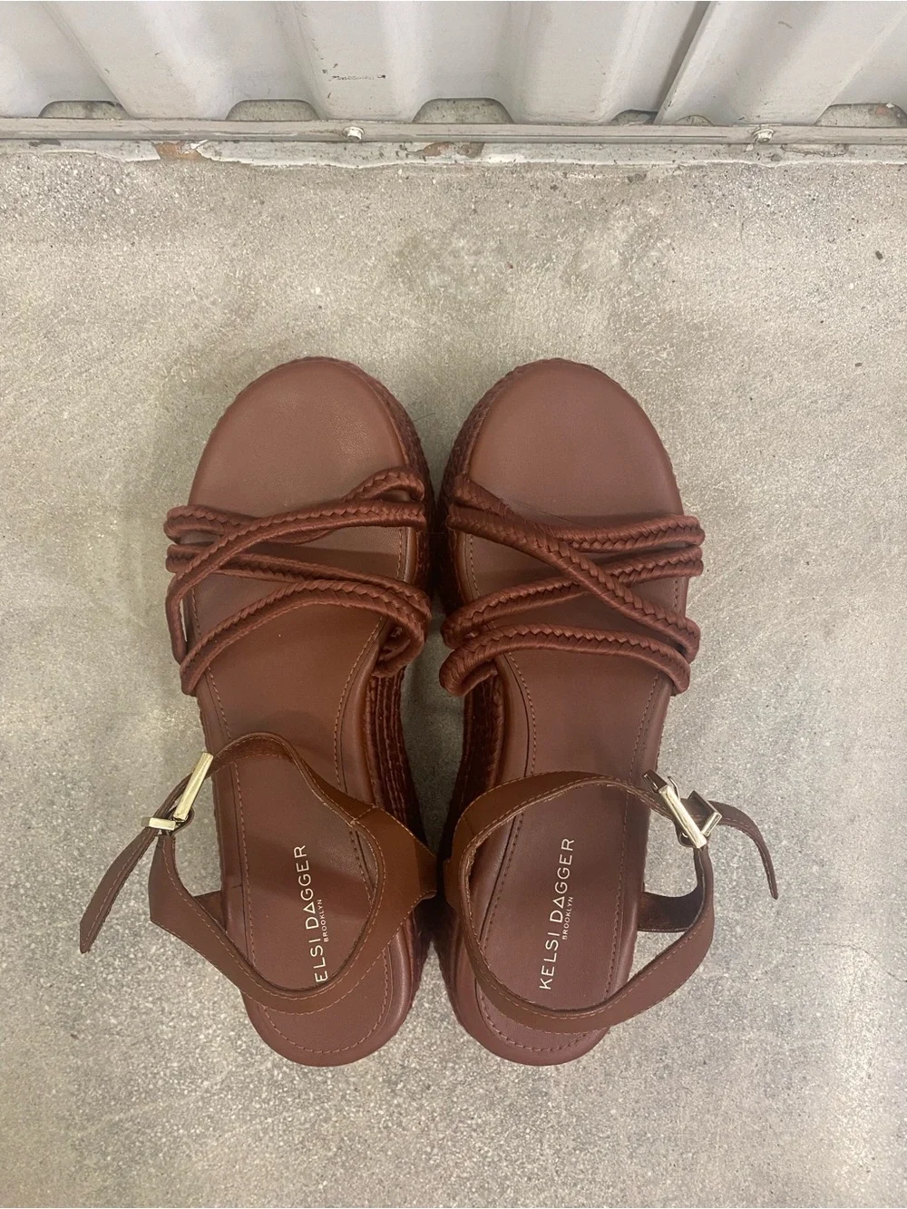 Kelsi Dagger Brown Platform Rope Sandals, Size 9